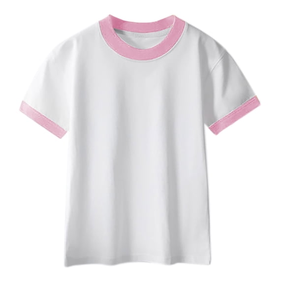 Kids Boys Vintage Contrast Trim Top Short Sleeve Crewneck Tee Shirts Athletic Lightweight Blouses Unisex Outfit