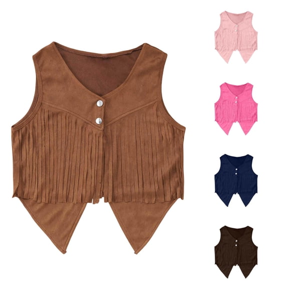 Kids Boys Western Wear Sleeveless Tassel Vest Girls Halloween Cowgirl Costume For Kids Western Outfit 5-14 Years