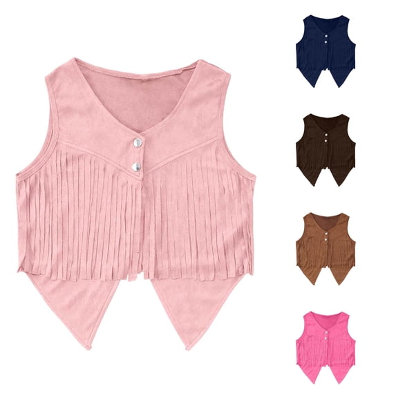 Kids Boys Western Wear Sleeveless Tassel Vest Girls Halloween Cowgirl Costume For Kids Western Outfit 5-14 Years