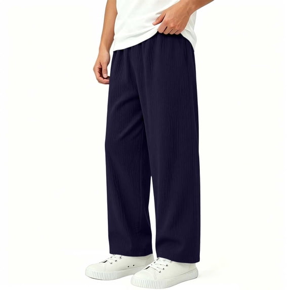 Kids Boys Wide Leg Elastic Waist Pants Cotton Blend Loose Fit Casual Trousers Navy,Size 1-2T