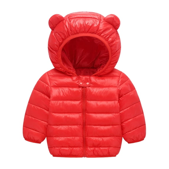 Kids Boys Winter Coat Adorable Bear Ear Hooded Jackets with Pockets Zipper Windproof Down Coats Kids Jacket Outwear 3-4 Years
