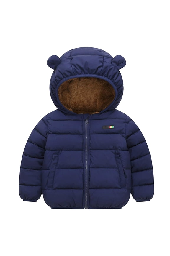 Kids Boys Winter Coat Baby Hoodie with Bear Ear Long Sleeve Light Puffer Coat Kids Winter Jacket 6-7 Years
