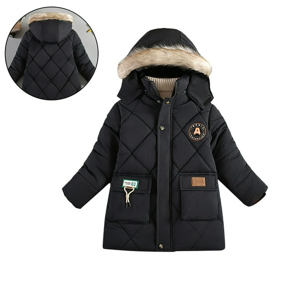 Kids Boys Winter Coats Hooded Puffer Jacket Black Coat Zip up Long Sleeve Thicken Waterproof Jacket Kids Boys Jacket Size 4-5 Years