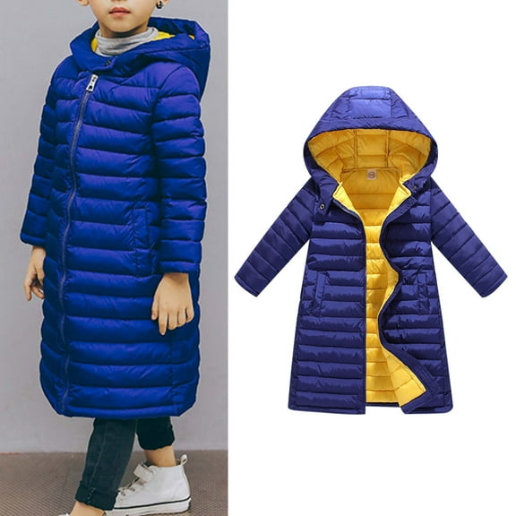 Kids Boys Winter Coats Hooded Puffer Jacket Girls Blue Jacket Full-Zip Long Sleeve Waterproof Boys Lightweight Jacket Girl Jackets Size 4-5 Years