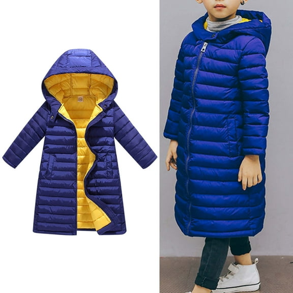 Kids Boys Winter Coats Hooded Puffer Jacket Kids Blue Coat Zipper Long Sleeve Waterproof Kids Lightweight Jacket Girls Jackets Size 5-6 Years