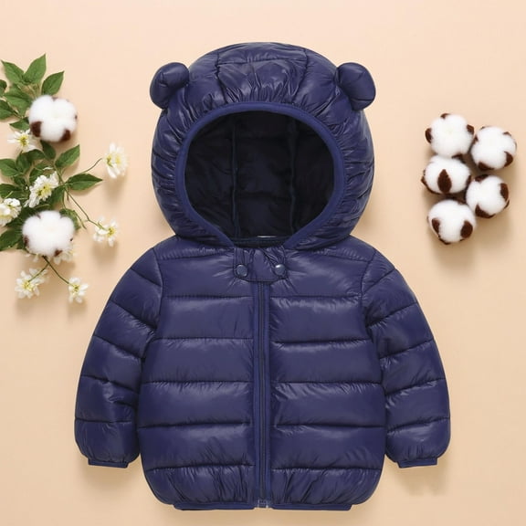 Kids Boys Winter Down Coat Cute Bear Ears with Hoods Long Sleeve Light Puffer Padded Coat Kids Winter Coat 3-4 Years