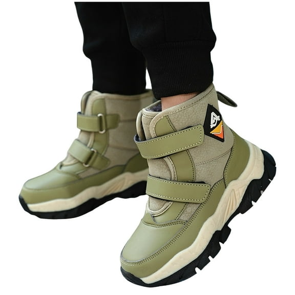 Kids Boys Winter Hiking Boots Hook and Loop Plush Lined Thickened Warm Outdoor Walking Climbing Sneaker with Antiskid Steel Buckle Sole Green 13.5 Little Kid