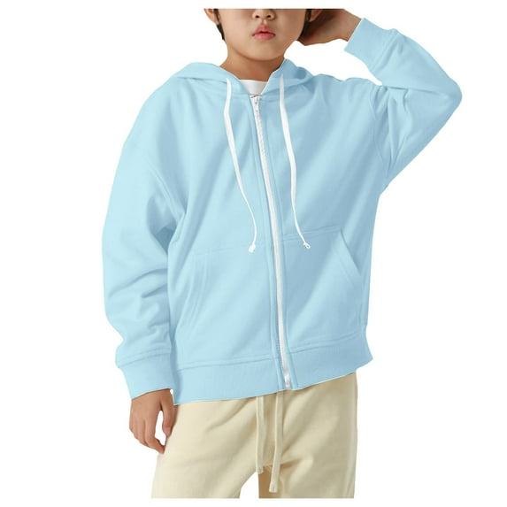 Kids Boys Zip up Sweatshirt Solid Hoodie Solid Color Sweatshirt Youth Fashion Hooded Coat with Pockets (Sky Blue, 4-5 Years)