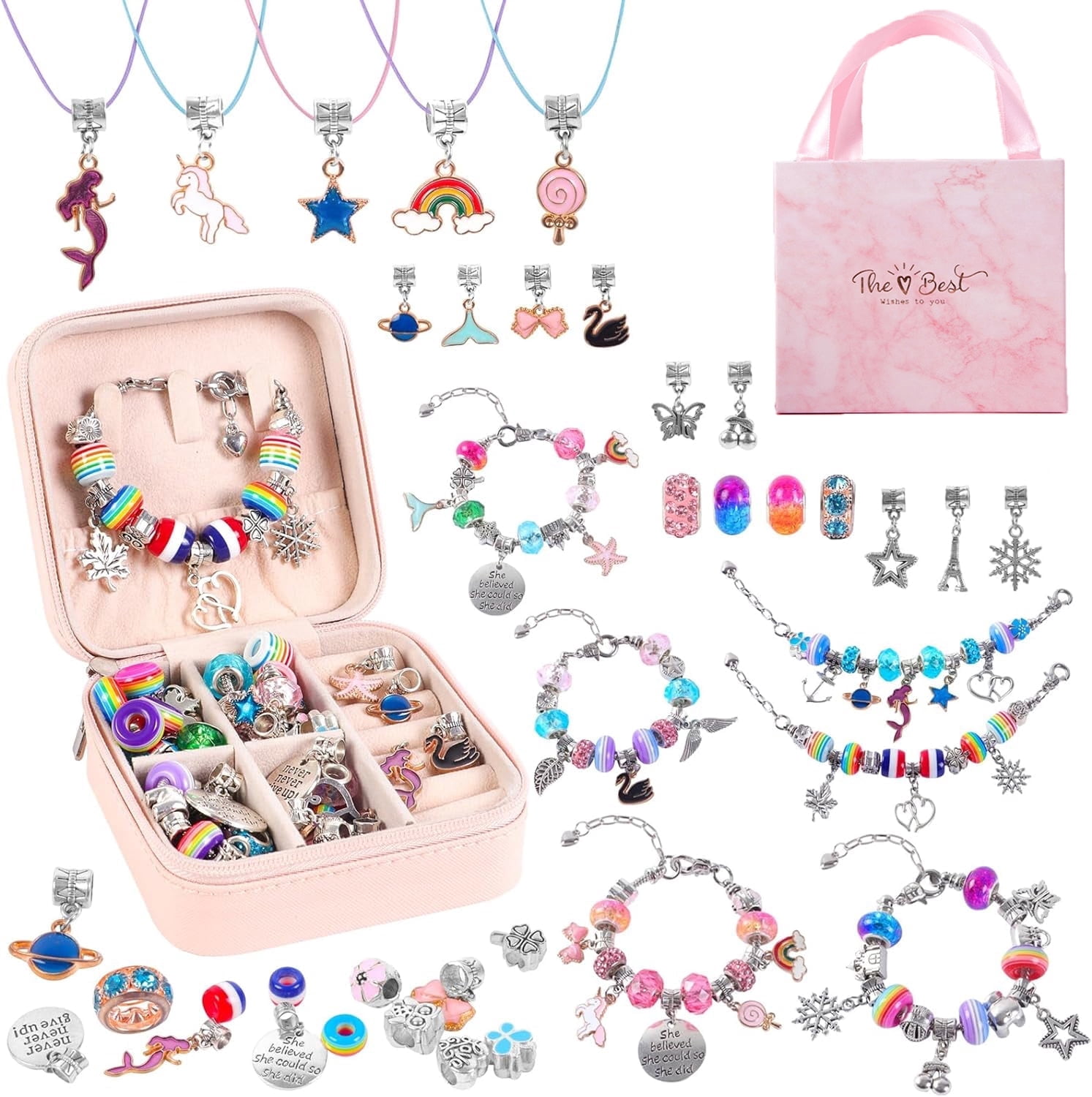 Kids Bracelet Making Kit for Girls, Gifts for Girls Ages 4 5 6 7 8 9 10 Year Old Girl Thanksgiving Christmas Birthday Gifts for Girl Toys 68 Pcs Crafts for Years 8-12