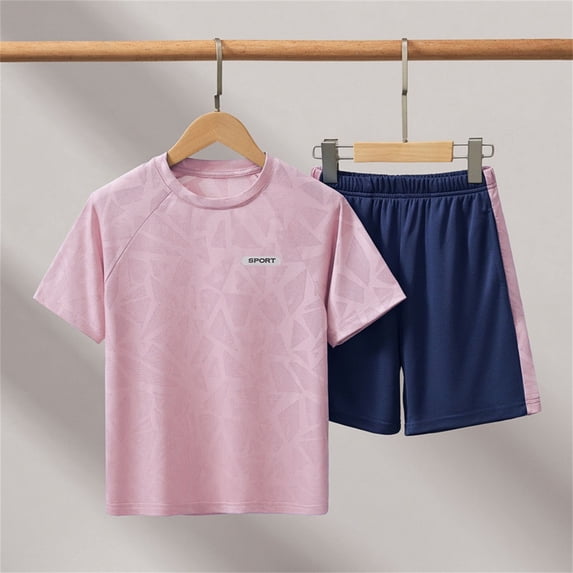 Kids' Breathable 4-13Y 2 Piece Active Set, Short Sleeve Tee & Elastic Shorts, Quick Dry Kids Sport Wear Pink 10-11 Years