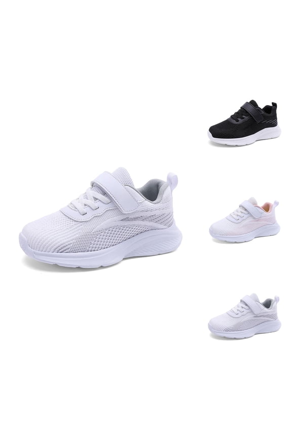 Kids Breathable Mesh On Sneakers for Boys Lightweight Gyms Sports Shoes with Hook & Loop For Indoor Outdoor Training Tennis Running Shoes
