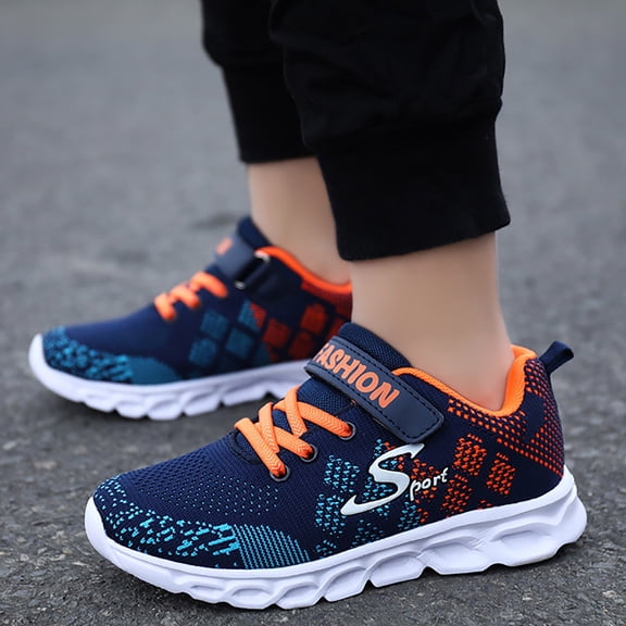 Kids Breathable Mesh Sneakers - Lightweight Non- Athletic Running Shoes with Hook & Loop Strap for Boys & Girls (5-15 Years, 2 Color Options)
