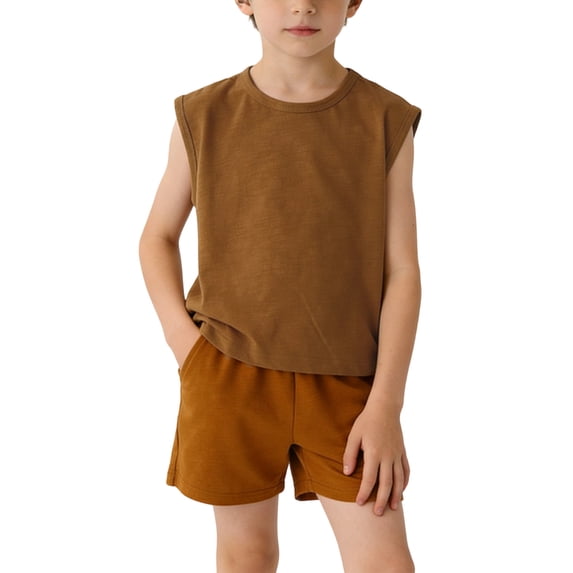 Kids Breathable Sleeveless Tank Top, Toddler Boys & Girls Loose Fit Crew Neck Vest 1-7 Years Orange-A