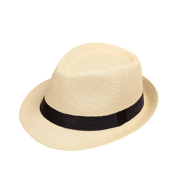 Kids' Breathable Straw Fedora Hat, Unisex Summer Panama Trilby Sun Hat with Black Band, Foldable Beach Jazz Hat for Boys & Girls, 7 Colors, One Size