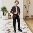 thumbnail image 1 of Kids British Style Suit Set, 5-Piece Blazer Pants Shirt Bow Tie Set for Boys, Flower Boy Wedding Pageant Piano Recital Outfit, First Birthday Party Suit Coffee 110, 1 of 7