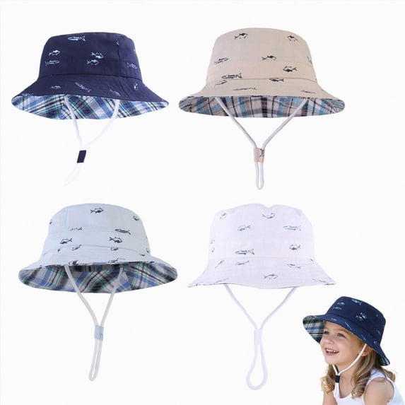 Kids Bucket Hat for Boys Girls, Packable Fun & Cool Reversible Beach Sun Teen Toddler Bucket Hat(Navy,0-3 Months)