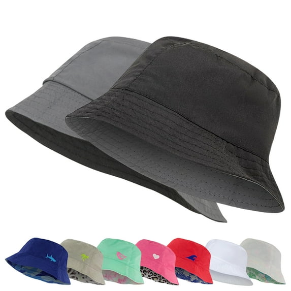 Kids Bucket Hat for Girls, Packable Fun & Cool Reversible Beach Sun Teen Toddler Bucket Hat (Black/Charcoal Grey, 3-6 Years)