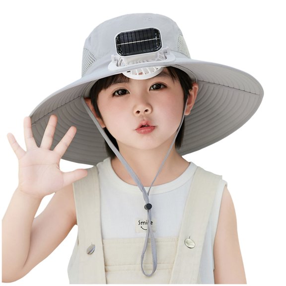 Kids Bucket Hats for Summer Kids Sun Protection Hat with Solar Fan Multifunctional Adjustable Summer Travel Hat for Boys Girls Lightweight Light Gray