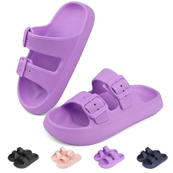 Kids Buckle Cloud Slides Boys Girls Slip On Sandals Shower Flip Flops Beach Pool Shoes EVA Adjustable Summer Slippers