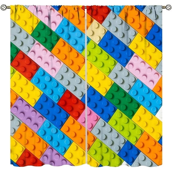 Kids Building Block Toy Curtains,Colorful Cubes Blocks Print Window Drapes for Boys Girls Nursery Baby Bedroom,Abstract Geometric Print Home Décor 53"W x 84"L (Pack of 2)