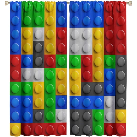 Kids Building Blocks Toy Curtains, Color Constructor Blocks Window Treatments for Bedroom Abstract Contour Colorful Plastic Brick Geometric Print Pattern Window Drapes for Playroom 84x84in