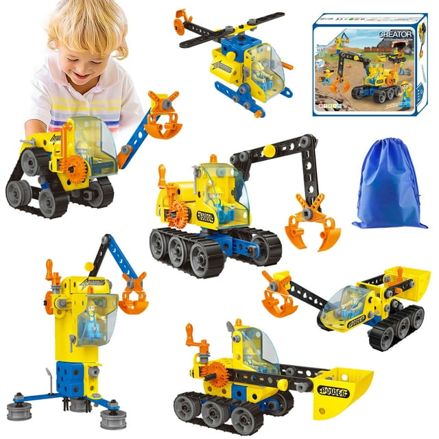 Kids Building STEM Toys, 6 In 1 STEM Toys for 5 6 7 8 9 + Year Old Boys Girl, Engineering Excavator Toys, Kids Stem Learning Toys Educational Building Kit