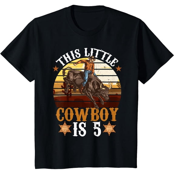 Kids Bull Riding 5th Birthday 5 Years Old Cowboy Western Rodeo T-Shirt ...