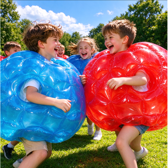 Kids Bumper Ball Toy Set, 2pc Inflatable Body Zorb Balls for Outdoor Play, Red & Blue PVC Buddy Bumper Suits for Party & Family Activities, 60cm, 2pc Set
