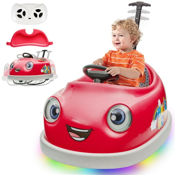 Kids Bumper Car 12V Ride on Toy for 3-5 Years Old with Pushrod and Dinner Plate, USB, Music, Rocking Horse Mode, Anti-Collision Bumper Car Ride on, Red