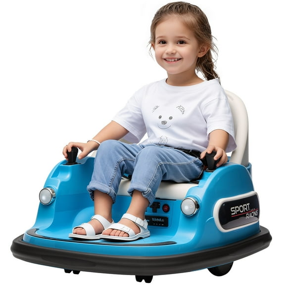 Kids Bumper Car, 12V Ride on Toy with Remote Control, Electric Bumper Car Ride on for Girls Boys Ages 2-5, 360 Degree Spin, Bluetooth, Light, Seat Belt, Blue