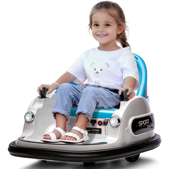 12V Bumper Car Powered Ride on Toy for Kids with Seat Belt, Remote Control, Bluetooth, White