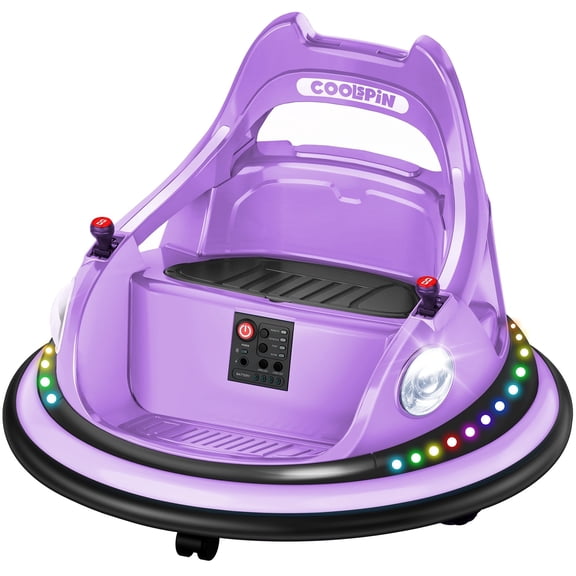 Kids Bumper Car 12V with Remote Control, 360° Spin, Lights, Music, Bluetooth, 3-5 Years Old, Purple