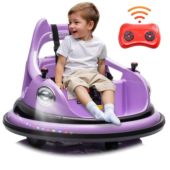 Kids Bumper Car Ride on, 12V Ride on Toy with Remote Control, Bumper Car for Kids Toddlers 1-5 Years Old, Bluetooth, Colorful Light, Purple