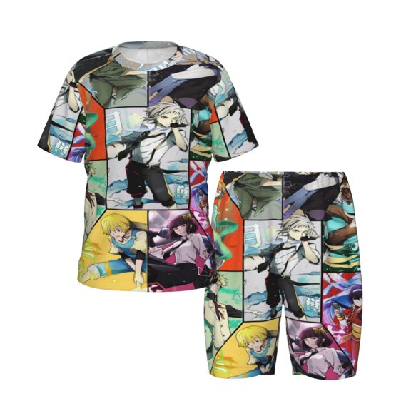 Kids Bungo Stray Dogs T Shirts Set Cute Short Sleeve Pajamas Set Cartoon Shorts Set for Boys Girls