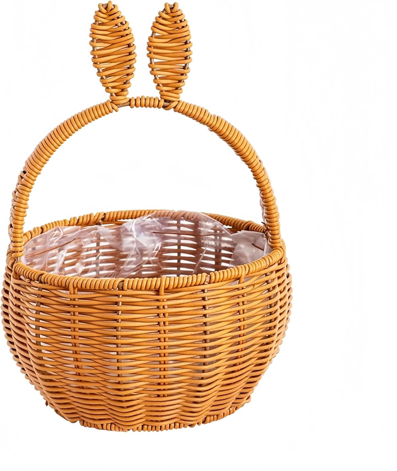 Kids Bunny Wicker Baskets:Wicker Easter Basket with Handle, Easter Basket, Creative Rabbit Ear Shape Picnic Basket, for Candy Egg Bread Flowers Toy Storage, Woven basket (B)