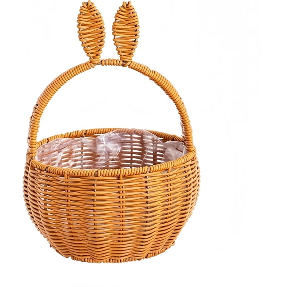 Kids Bunny Wicker Baskets:Wicker Easter Basket with Handle, Easter Basket, Creative Rabbit Ear Shape Picnic Basket, for Candy Egg Bread Flowers Toy Storage, Woven basket (B)