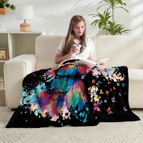 Kids Butterfly Blanket for Girls Soft Fleece Butterfly Blanket for Couch Sofa Bedroom Black Butterfly Throw Blanket for Kids 50"x60"