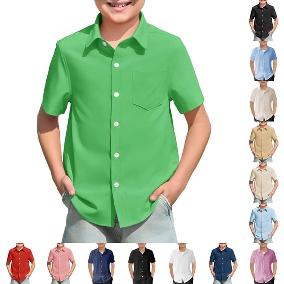 Kids Button Down Shirt Collared Dress Shirt School Uniform Shirts Summer T Shirts 5-6 Years