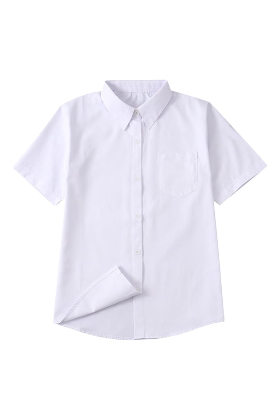 Kids Button Down Shirts Short Sleeve Cotton Collared Tops Blouses Boys Girls Casual Summer School Uniform (M, White)