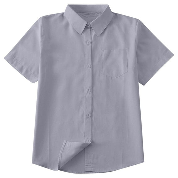 Kids Button Down Shirts Short Sleeve Cotton Collared Tops Blouses Boys Girls Casual Summer School Uniform (XS, Dark Gray)
