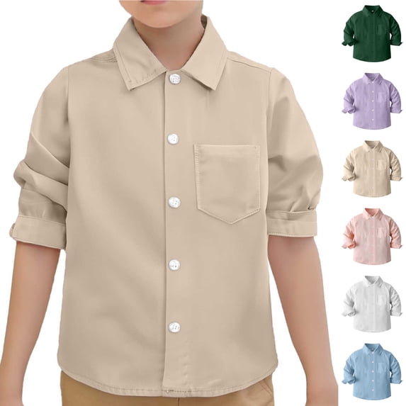 Kids Button Down Shirts for Boys Girls Long Sleeve Dress Shirt Solid Formal Uniform Gentleman Button Tops