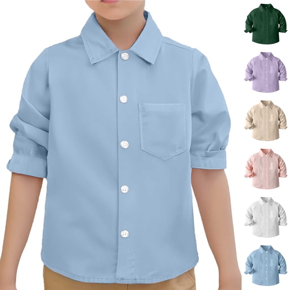Kids Button Down Shirts for Boys Girls Long Sleeve Dress Shirt Solid Formal Uniform Gentleman Button Tops