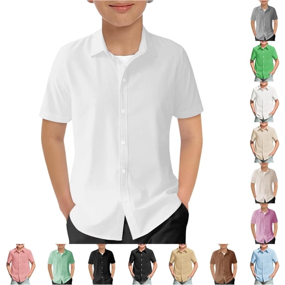 Kids Button Down Shirts for Boys Slim Fit Dress Shirt Kids Uniform Shirts Fall Clothes 5-6 Years