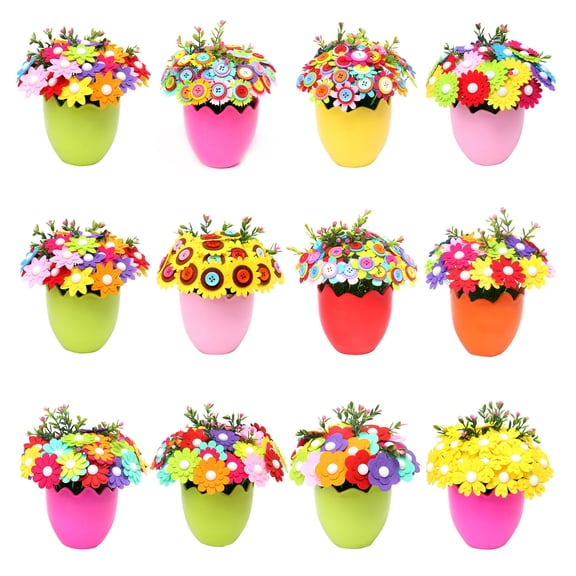 Kids Button Felt Bouquet Art Crafting Project Kits for School Children Art Class Teaching Props Handmade Gift
