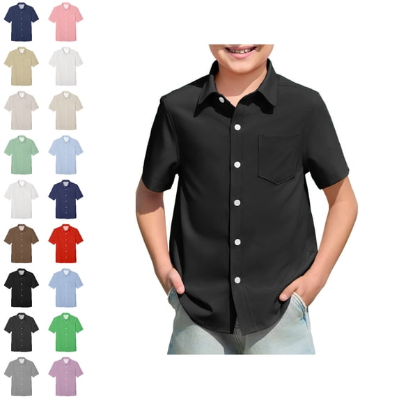 Kids Button Up Shirt Solid Dress Shirt Uniform Shirts Fall Clothes 5-6 Years