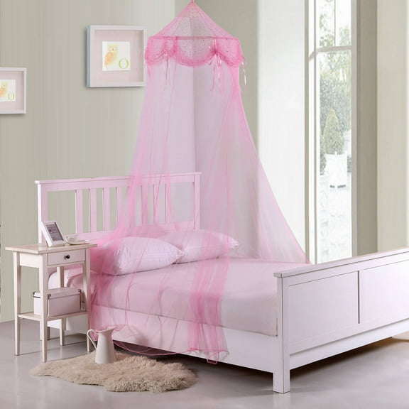 Kids Buttons and Bows Collapsible Hoop Sheer Mosquito Net Bed Canopy