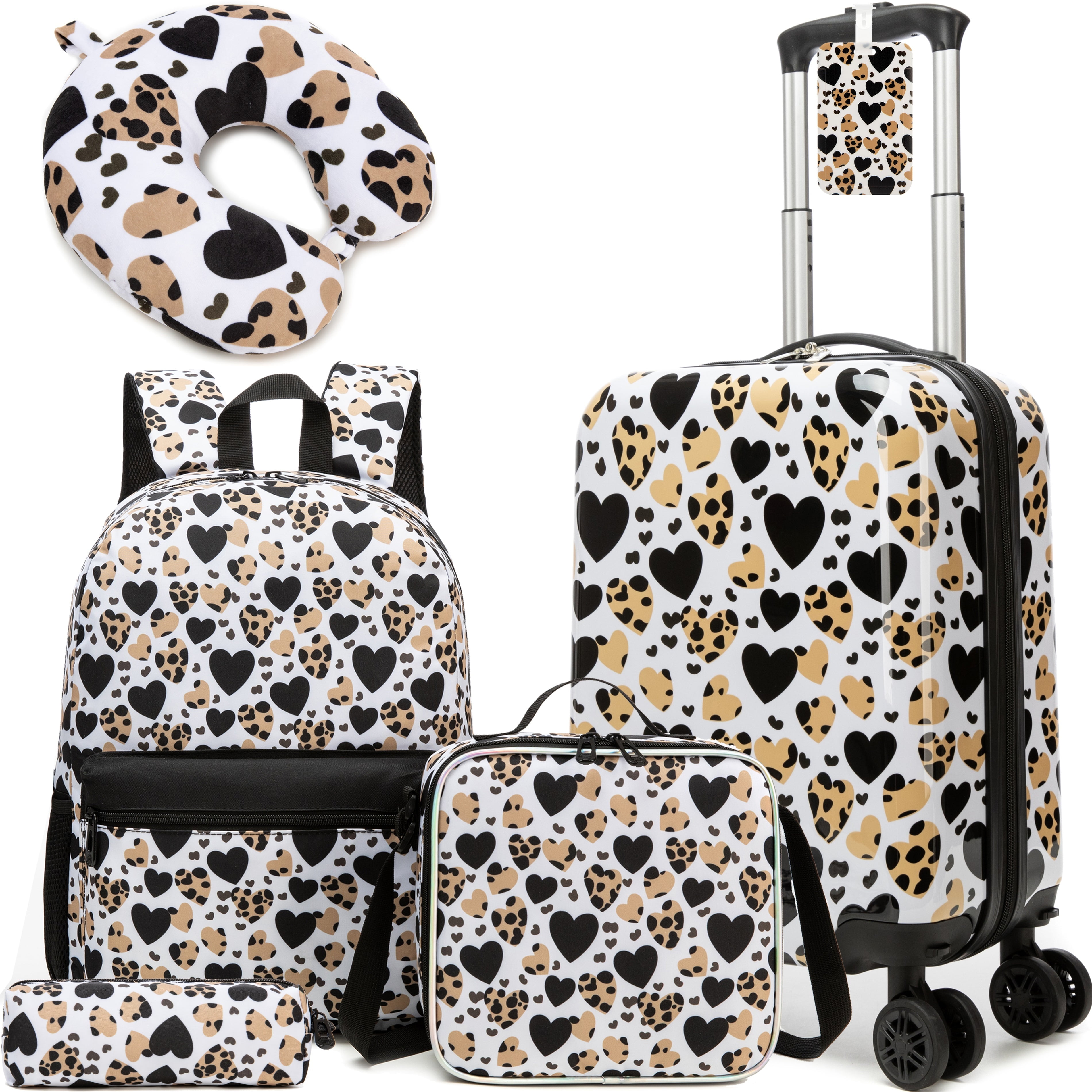 Kids Caary on Luggage Sets for Girls Women with Wheels Hardshell Suitcases with Travel Neck Pillow Suitcase Set for Airplane