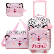 Kids Caary on Luggage Sets Suitcases for Girls with Wheels Rolling Suitcase Set with Duffle Bag Pink Cat for Airplane