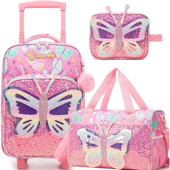 Kids Luggage Sets Suitcases with Wheels for Girls 3 Piece Pink Suitcase Set with Duffle Bag for Airplane