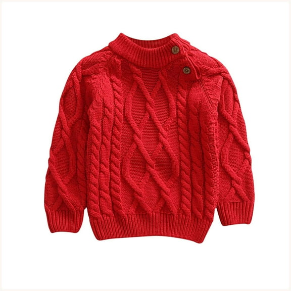 Kids Cable Knit Sweater Soft Comfy Breathable Sweatshirts Casual Long Sleeve Solid Color Pullover Tops for Boys Girls (Red,6-12 Month)